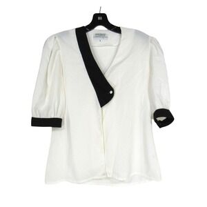 SAKOWITZ By ROBERT KRUGMAN White w/Black Trim 2-Buttons Surplice Blouse/Top Sz 6
